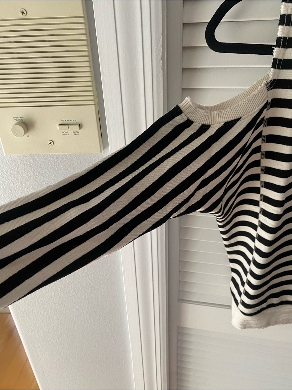 n:PHILANTHROPY Black and Cream Striped Crewneck cold shoulder sweatshirt - Picture 2 of 5